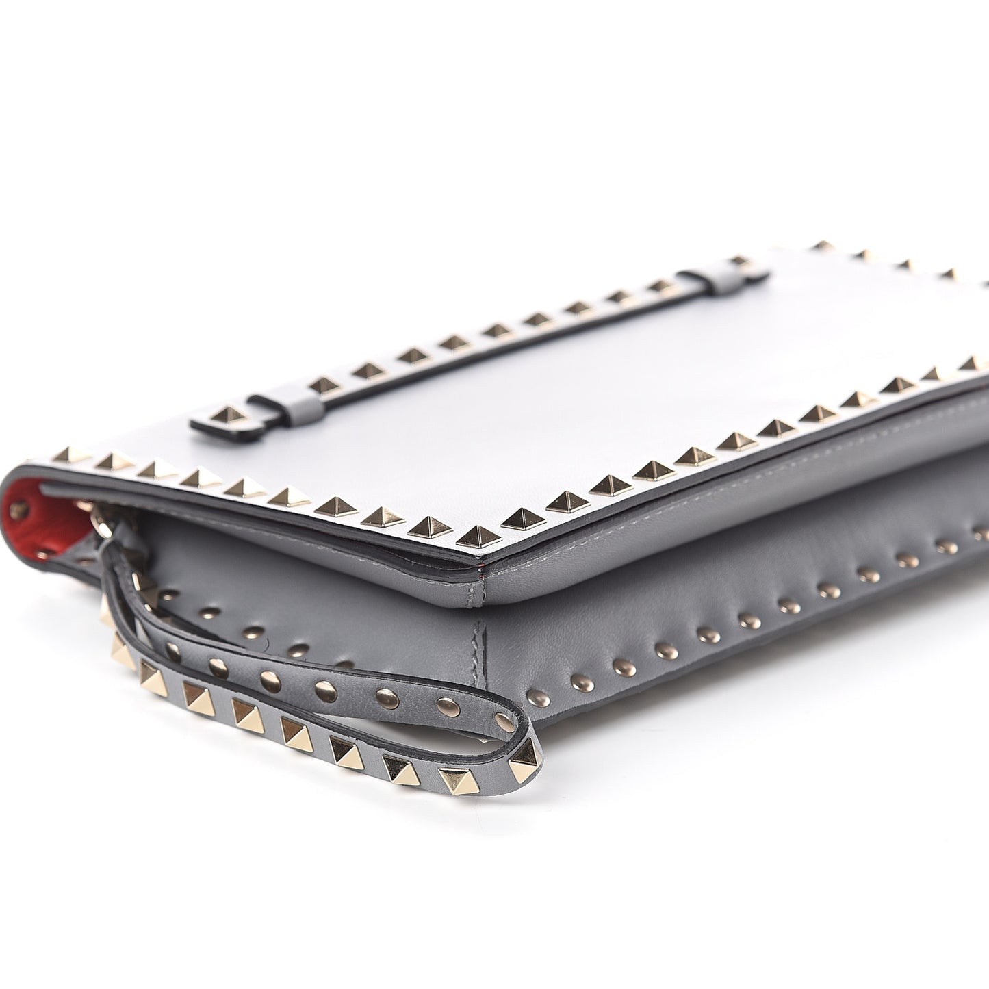 Nappa Rockstud Wristlet Clutch Light Stone