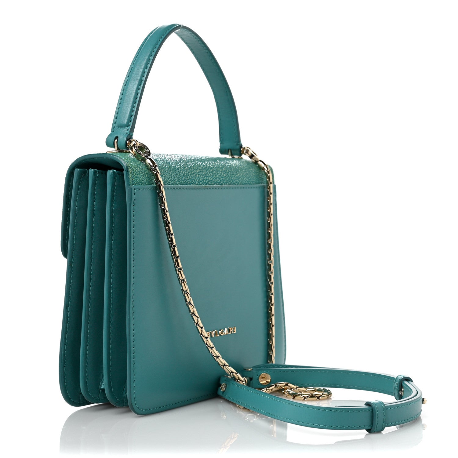 Bulgari Calfskin Galuchat Serpenti Forever Crossbody Green 3 of 10