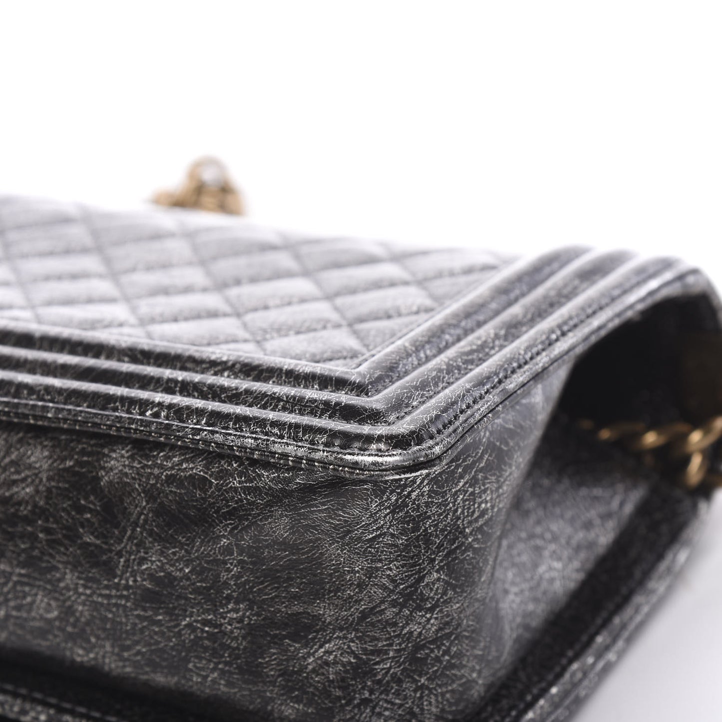 Cracked Metallic Calfskin Quilted Medium Boy Flap Dark Silver