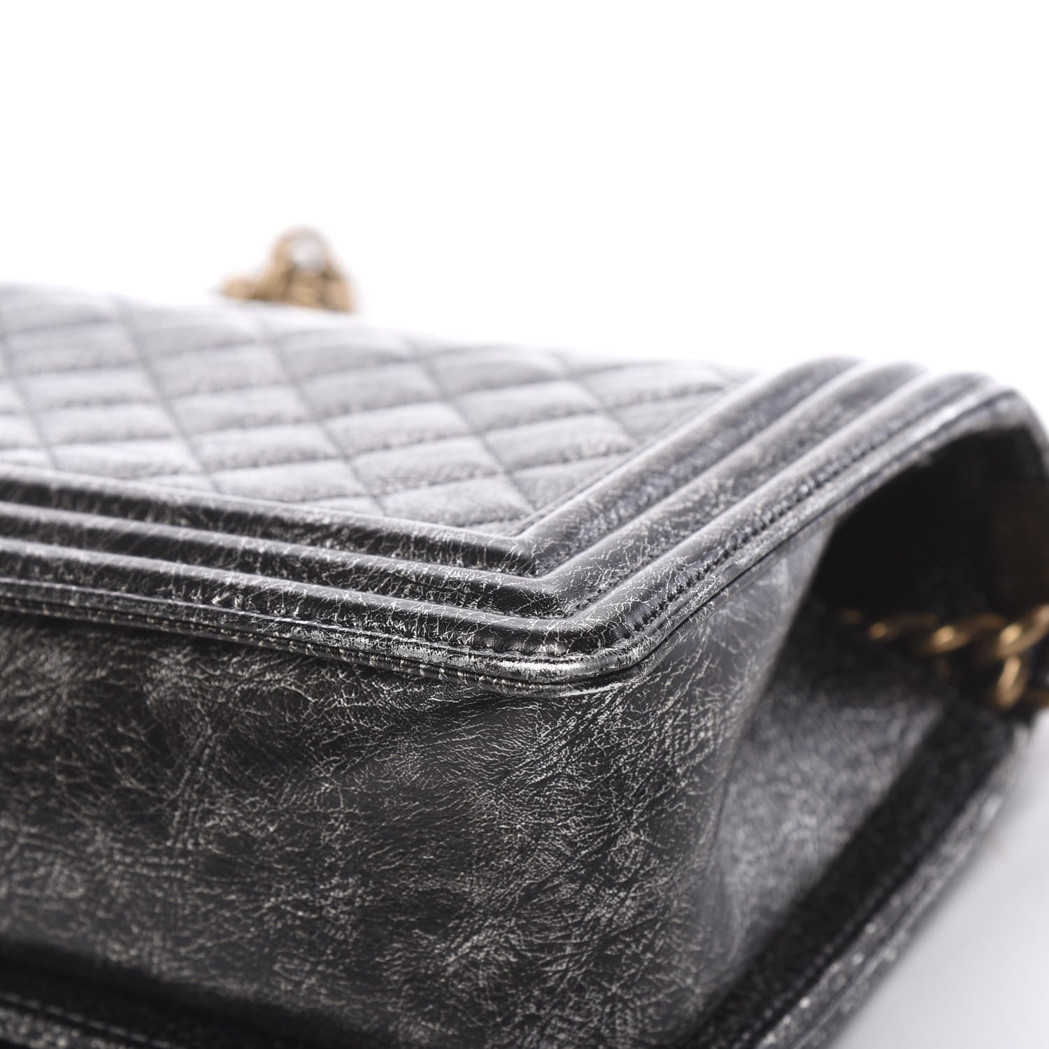 Chanel Cracked Metallic Calfskin Quilted Medium Boy Flap Dark Silver 10 of 16