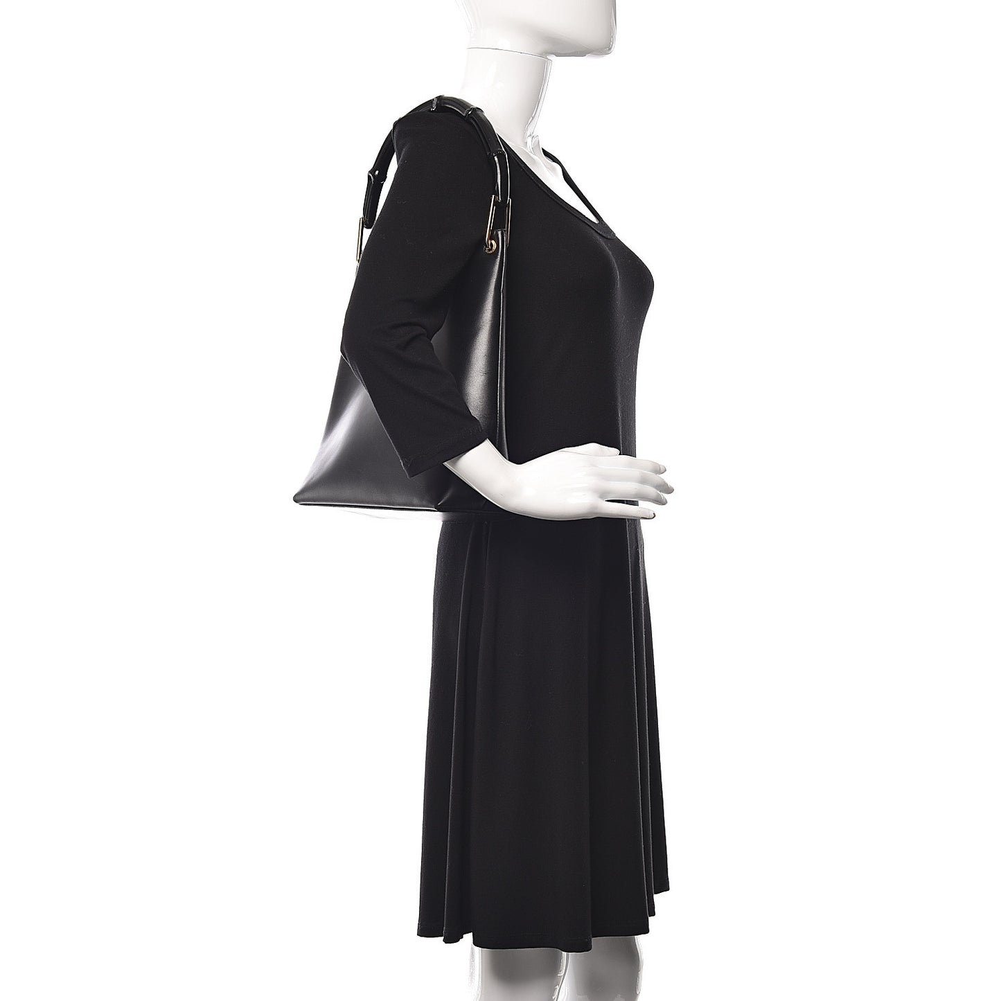 Smooth Calfskin Bamboo Handle Shoulder Bag Black