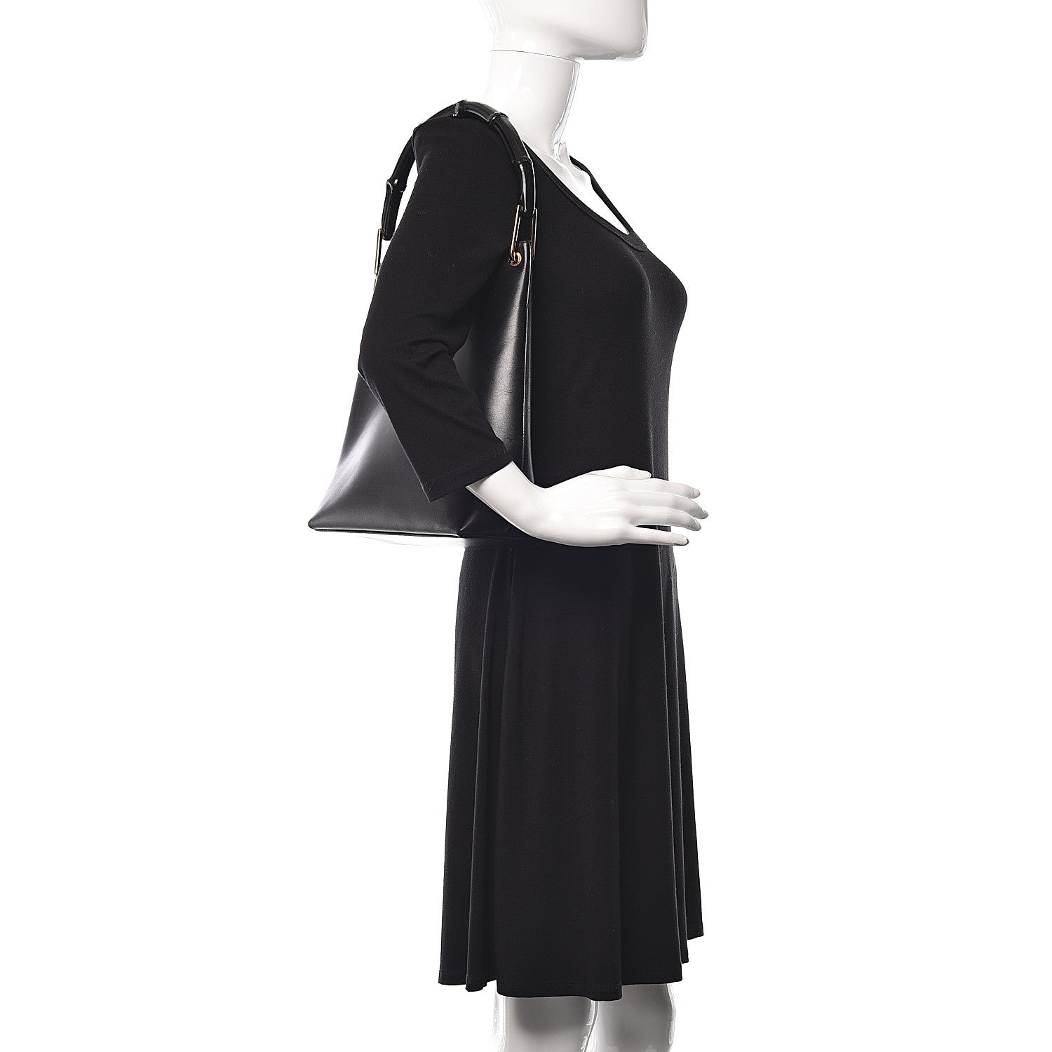 Gucci Smooth Calfskin Bamboo Handle Shoulder Bag Black 2 of 12