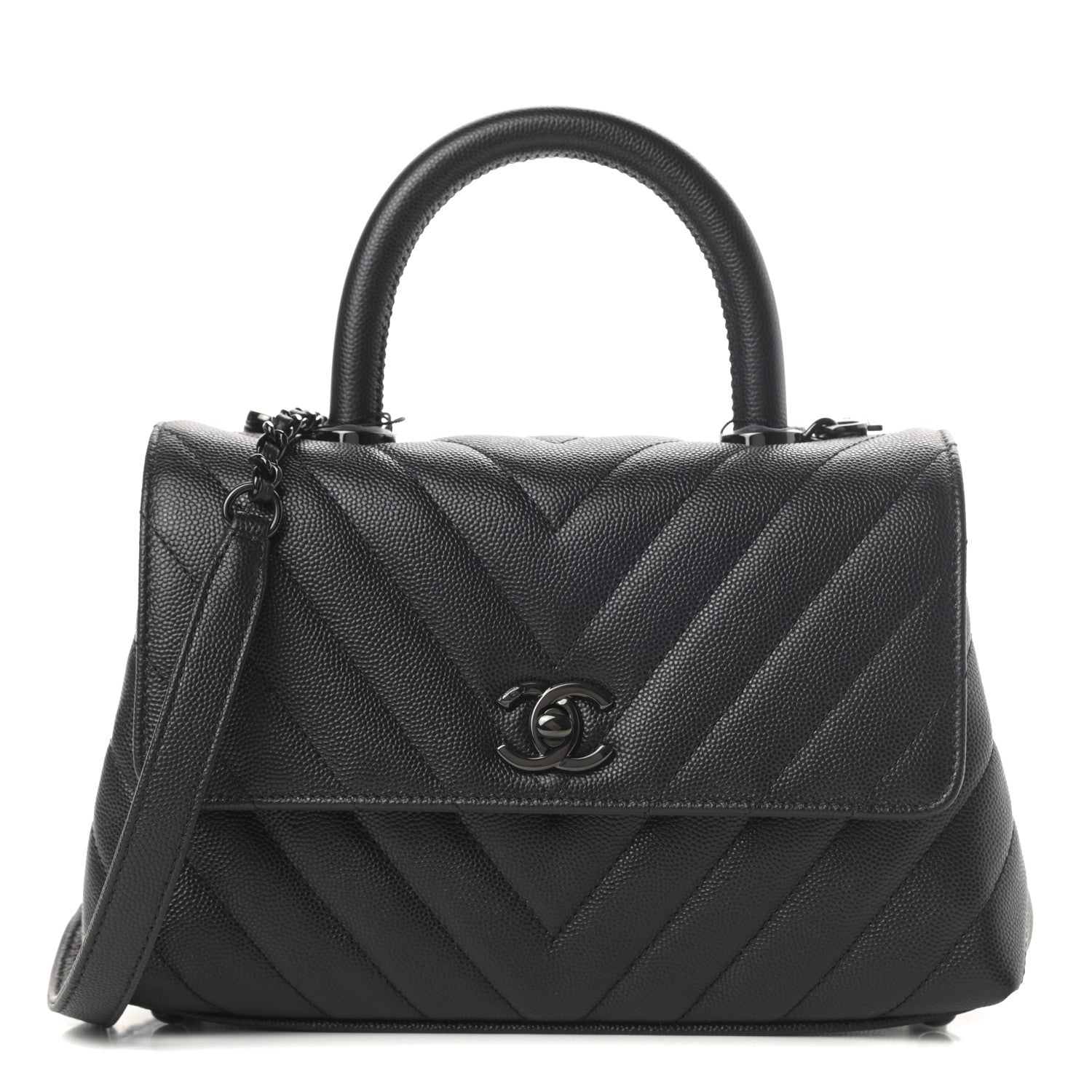 Chanel Caviar Chevron Quilted Mini Coco Handle Flap So Black 1 of 11
