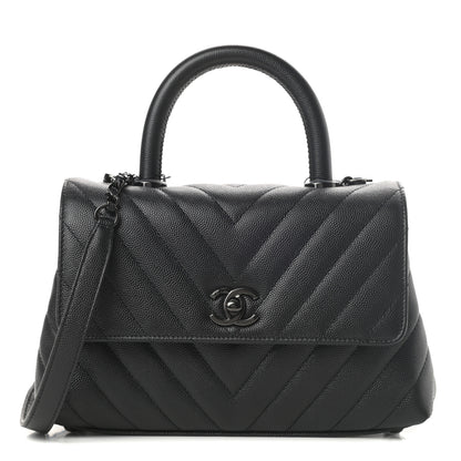 Chanel Caviar Chevron Quilted Mini Coco Handle Flap So Black 1 of 11