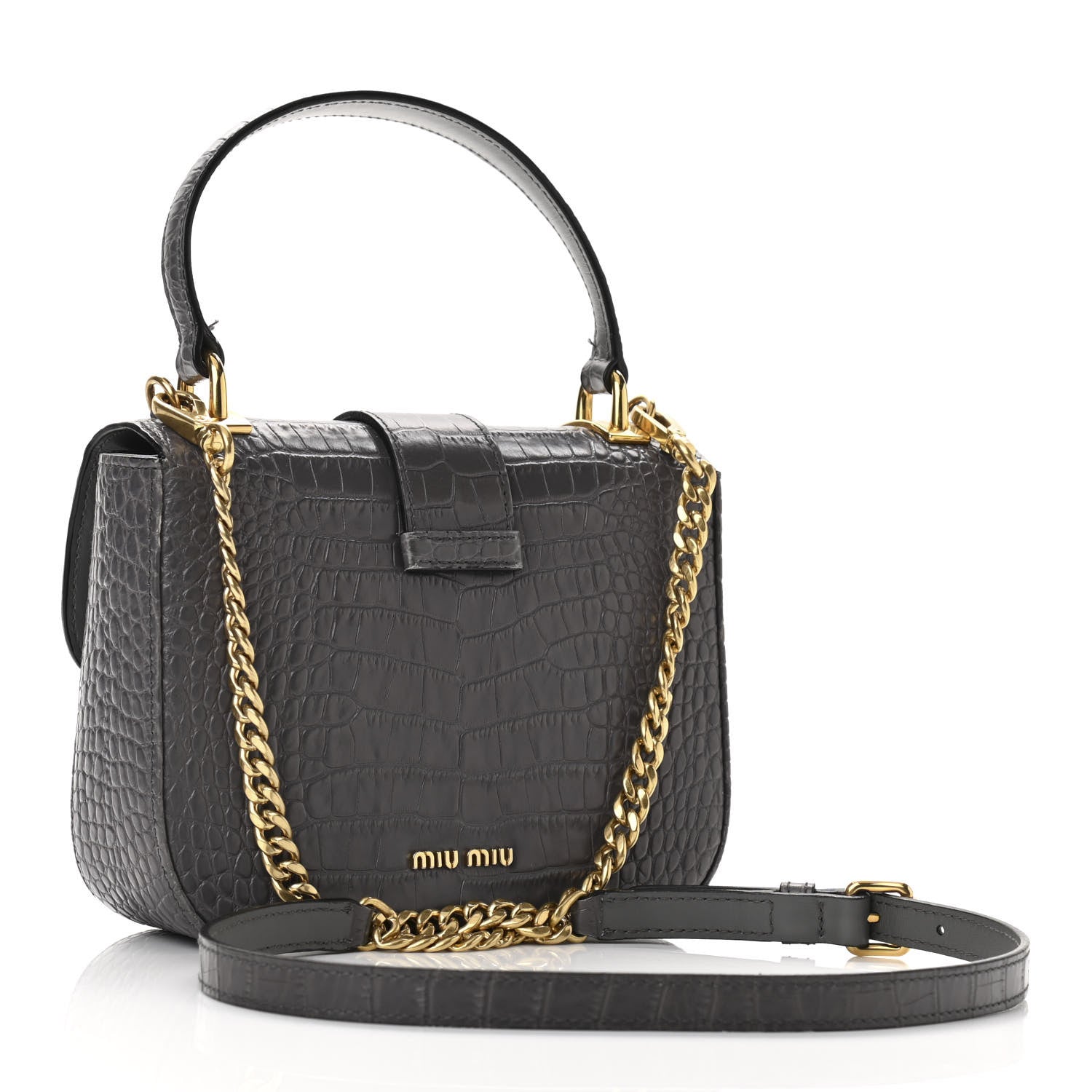 Miu Miu Crocodile Print Calfskin Top Handle Bag Mercurio 3 of 10