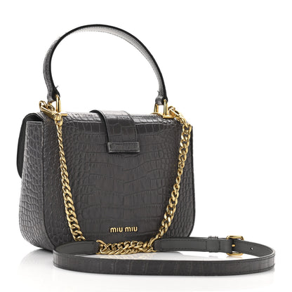 Miu Miu Crocodile Print Calfskin Top Handle Bag Mercurio 3 of 10
