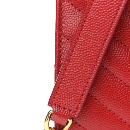 Saint Laurent Grain De Poudre Matelasse Chevron Large Monogram Satchel Lipstick Red 12 of 12