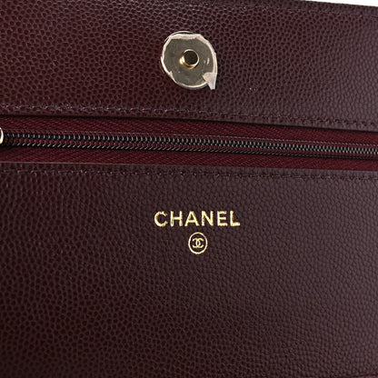 Chanel Shiny Caviar Quilted Strass Wallet On Chain WOC Bordeaux 6 of 12