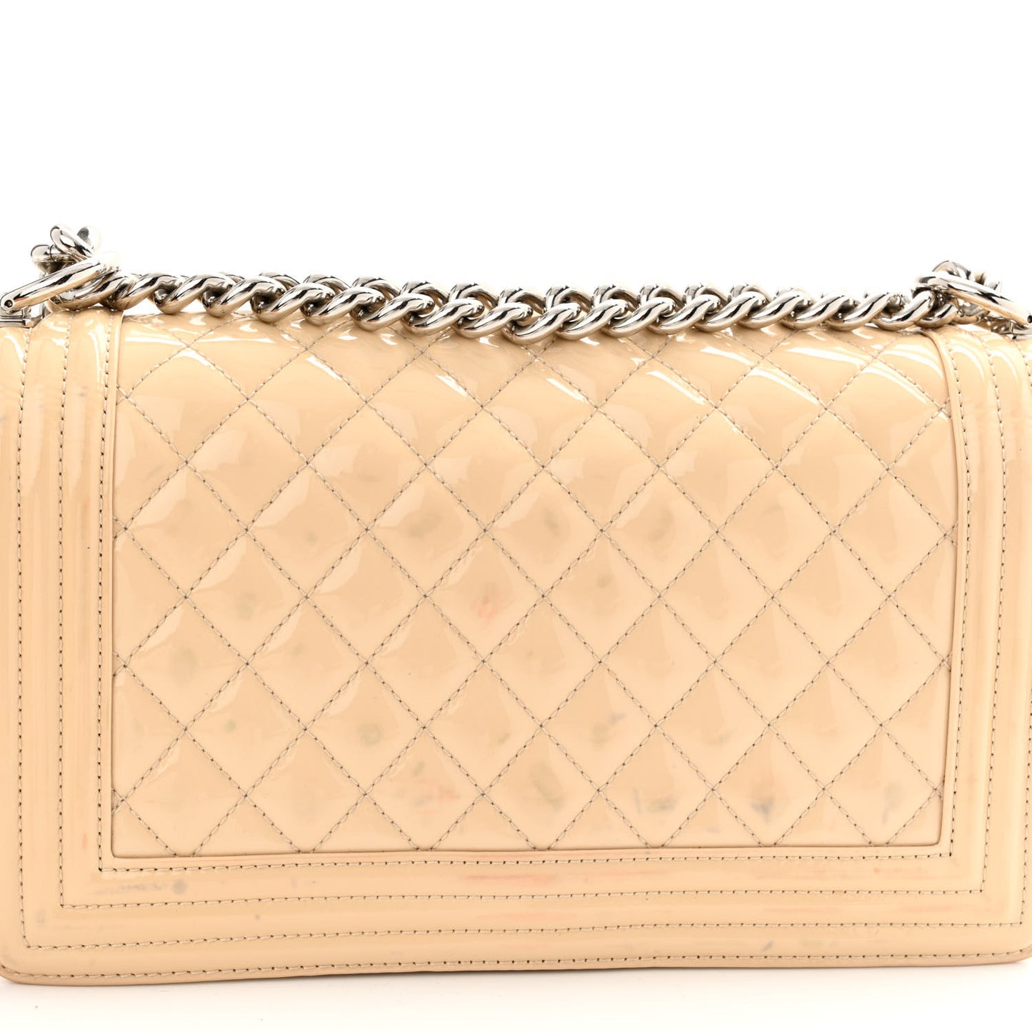 Patent Calfskin Quilted Medium Plexiglass Boy Flap Beige