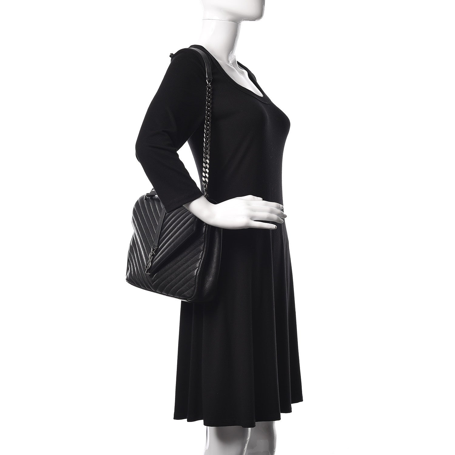 Saint Laurent Sheepskin Matelasse Chevron Monogram Large College Satchel Black 2 of 11