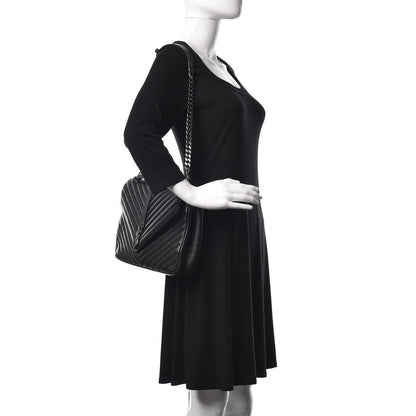 Saint Laurent Sheepskin Matelasse Chevron Monogram Large College Satchel Black 2 of 11