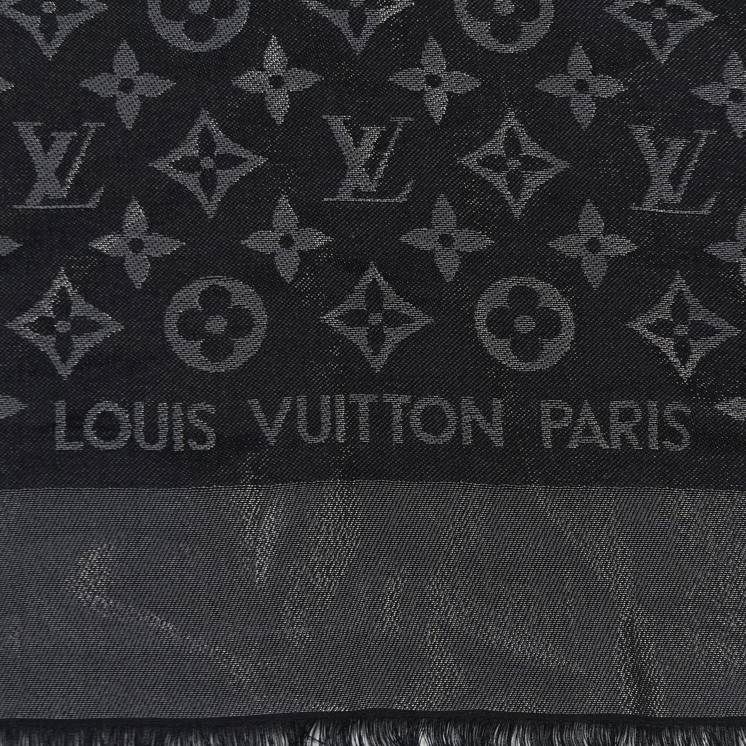 Louis Vuitton Silk Lurex Wool Monogram Shine Shawl Black 2 of 10
