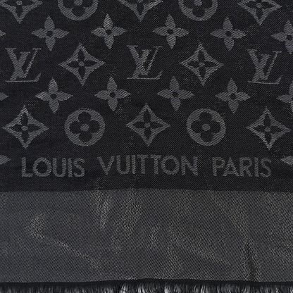 Louis Vuitton Silk Lurex Wool Monogram Shine Shawl Black 2 of 10