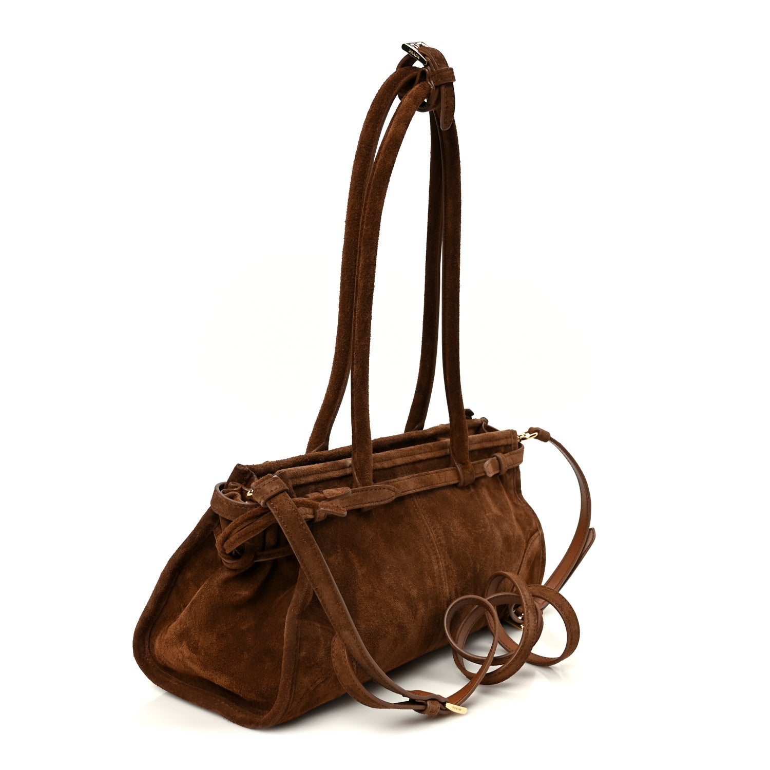 Prada Suede Triangle Medium Bonnie Shoulder Bag Cacao 2 of 9