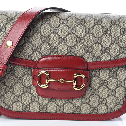 Gucci GG Supreme Monogram Azalea Calfskin Horsebit 1955 Shoulder Bag Beige Ebony New Cherry Red 7 of 9