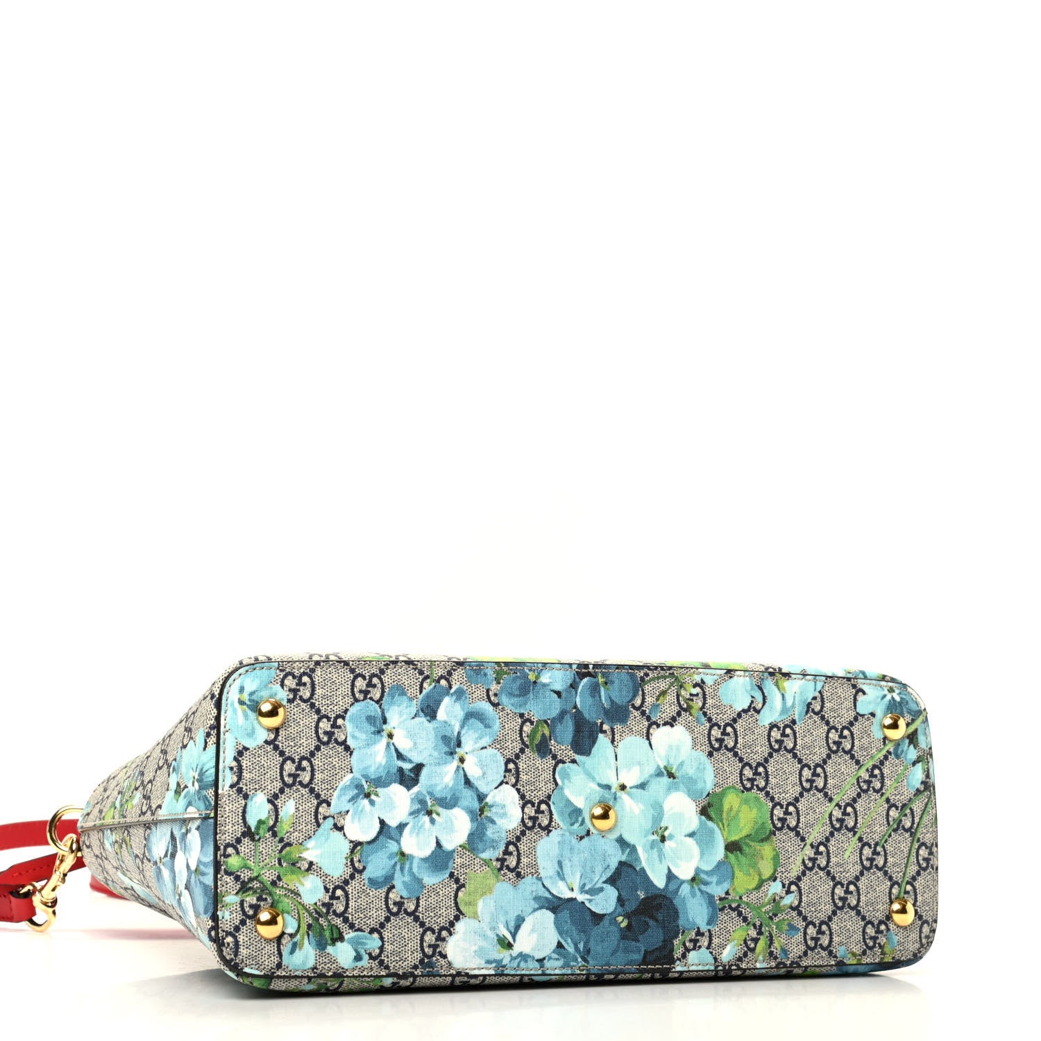Gucci GG Supreme Monogram Blooms Medium Zip Top Tote Beige Blue Navy Hibiscus Red 4 of 10