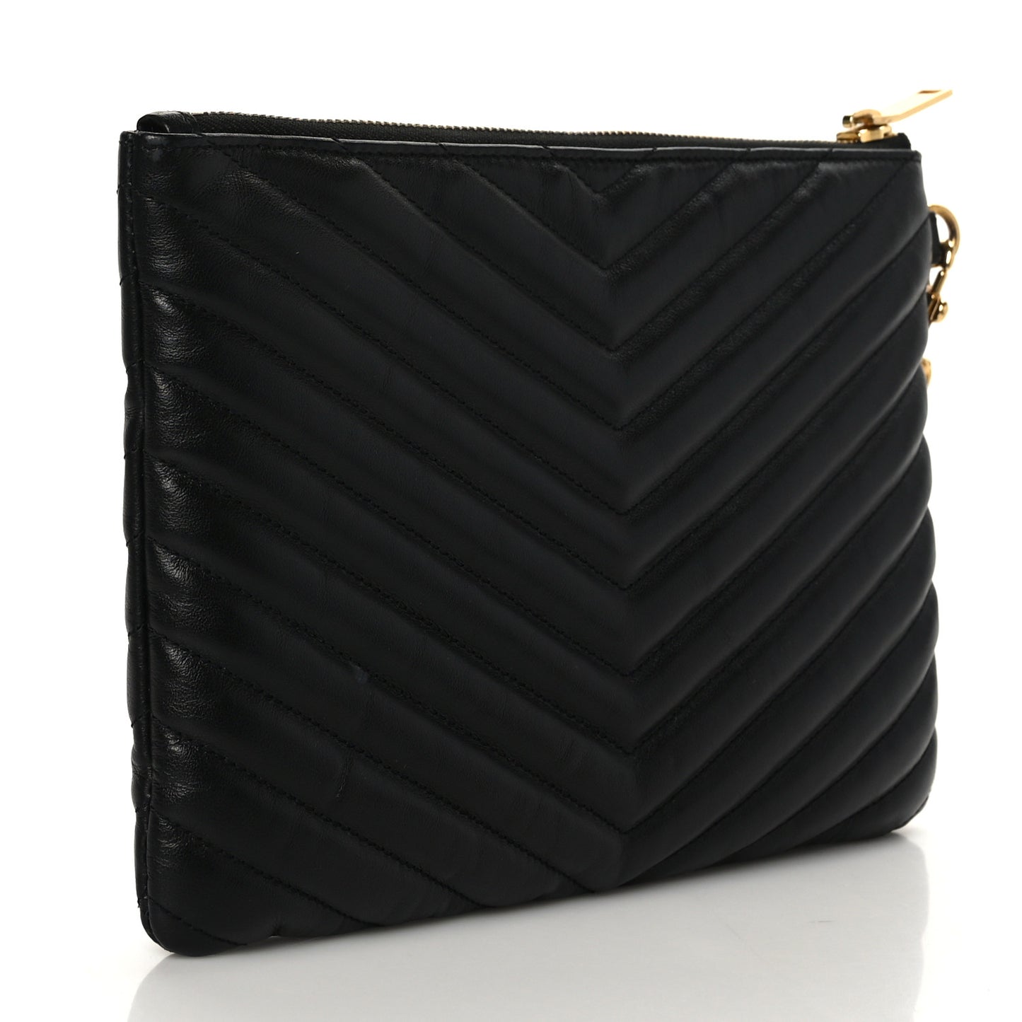 Calfskin Matelasse Chevron Monogram A5 Wristlet Black