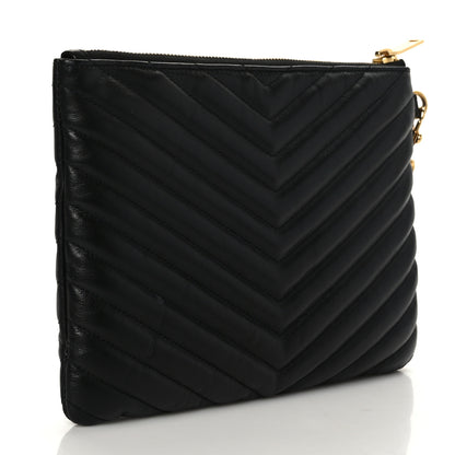 Saint Laurent Calfskin Matelasse Chevron Monogram A5 Wristlet Black 3 of 9