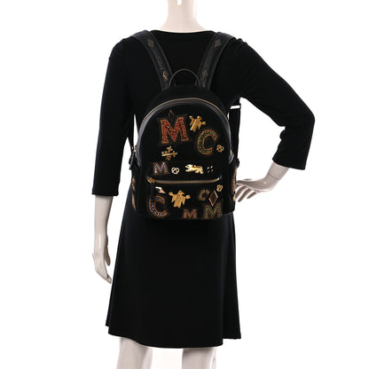 MCM Suede Crystal Victory Patch Backpack Black 2 of 12