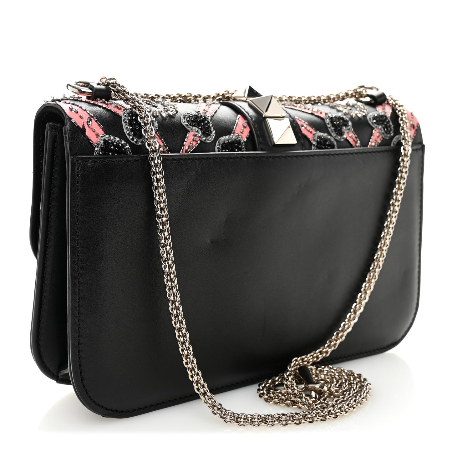 Vitello Crystal Loveblade Embellished Medium Glam Lock Rockstud Flap Black