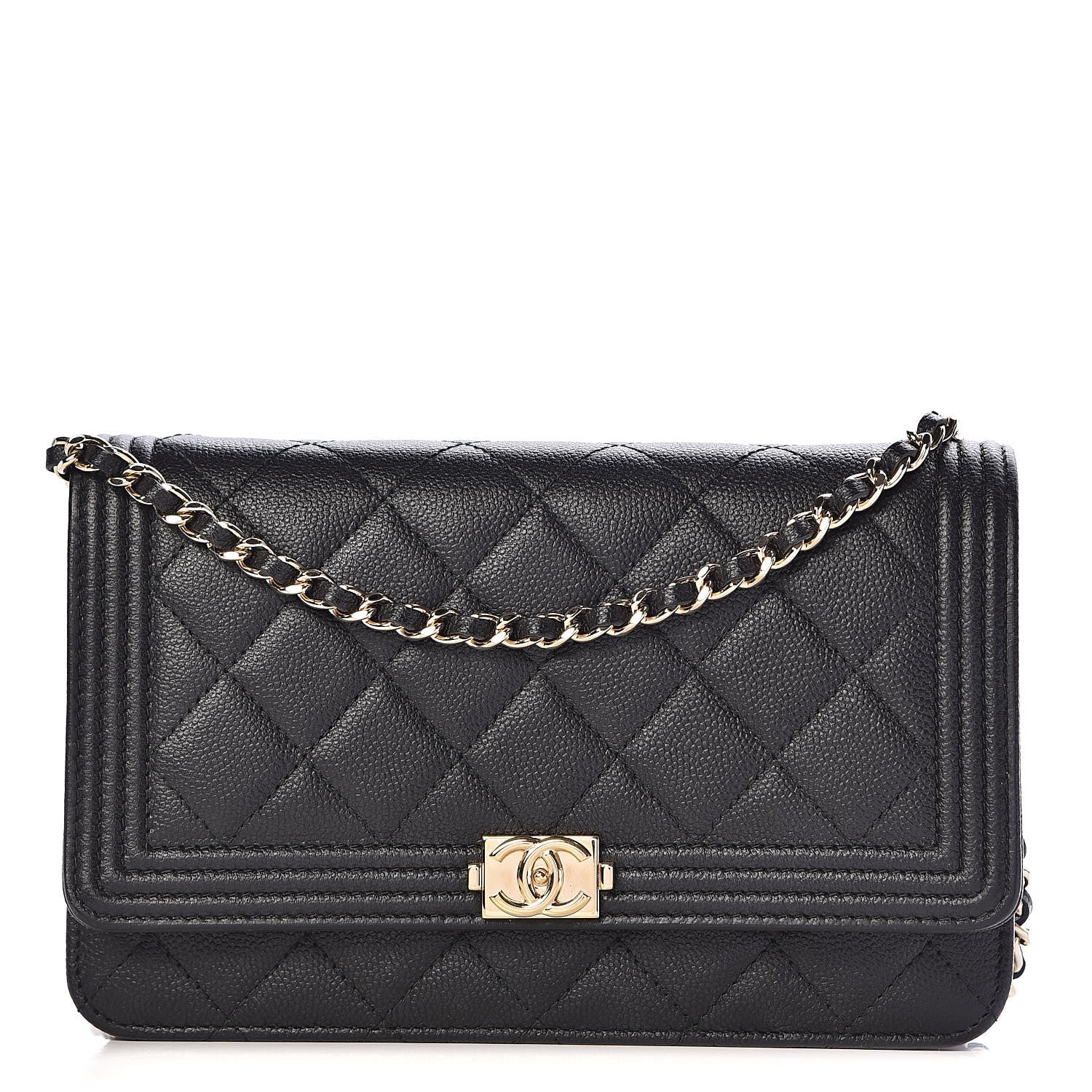Chanel Caviar Quilted Boy Wallet On Chain WOC Black 1 of 12