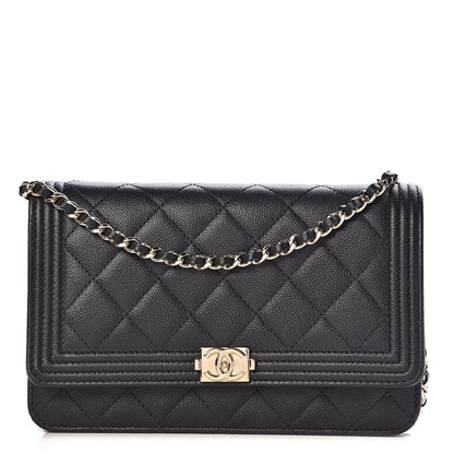 Chanel Caviar Quilted Boy Wallet On Chain WOC Black 1 of 12