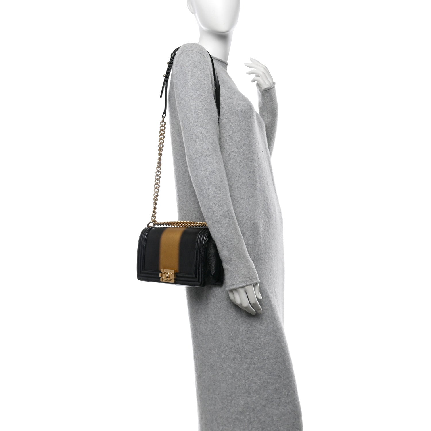 Chanel Metallic Glazed Calfskin Medium Boy Flap Black Gold 2 of 13