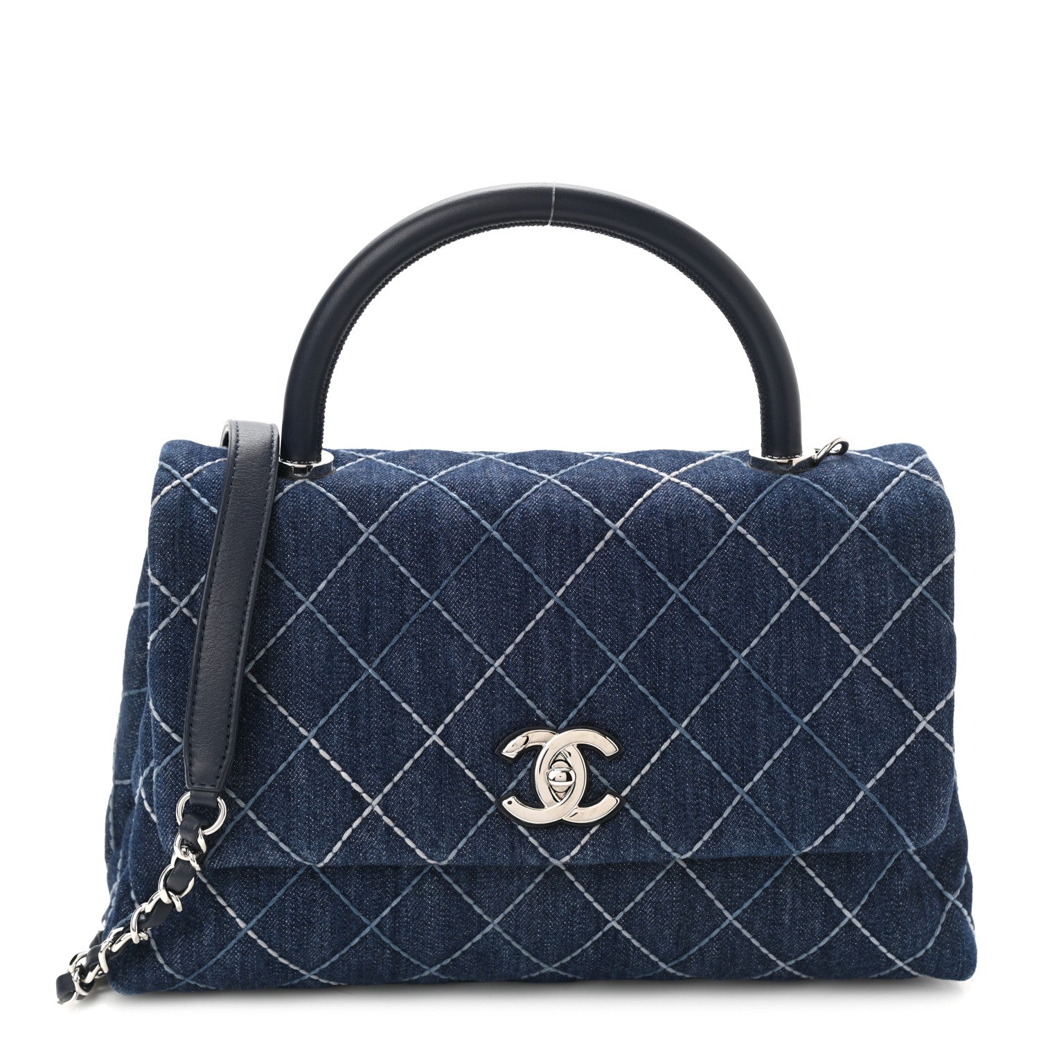 Chanel Denim Quilted Small Coco Handle Flap Blue 1 of 11