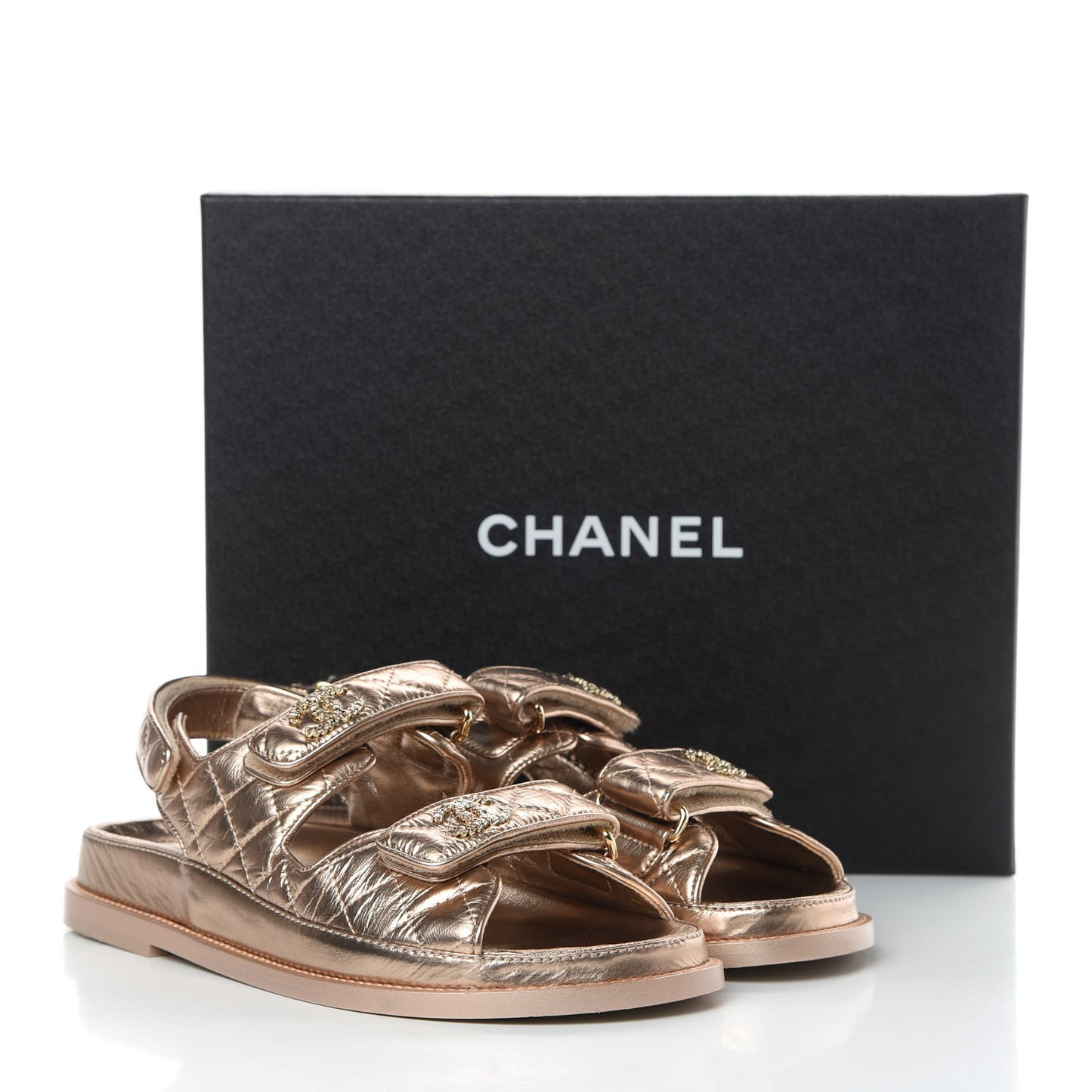 Iridescent Lambskin Quilted Velcro Dad Sandals 37.5 Light Bronze
