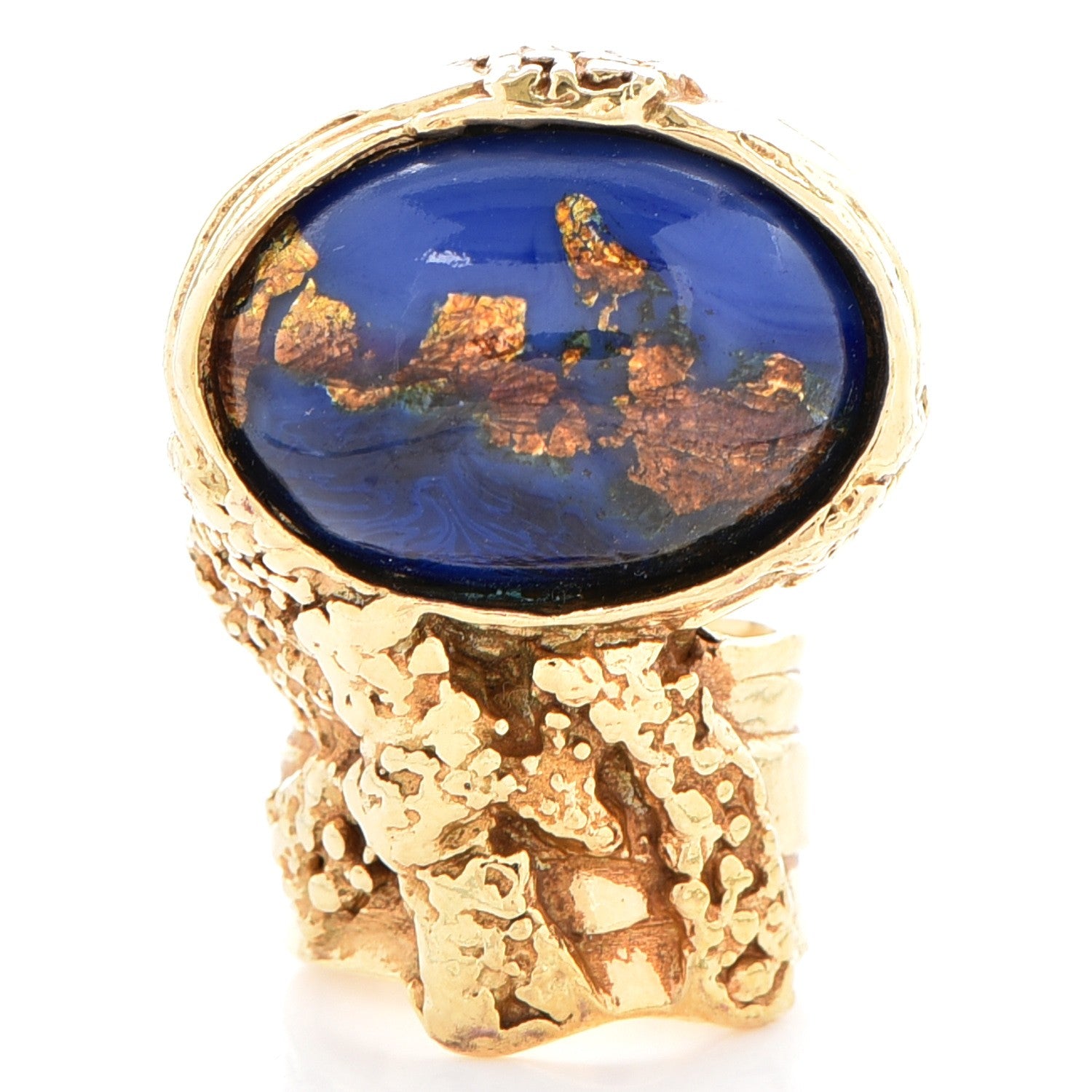 Saint Laurent Glass Cabochon Arty Ovale Ring 6 Blue Gold 1 of 5