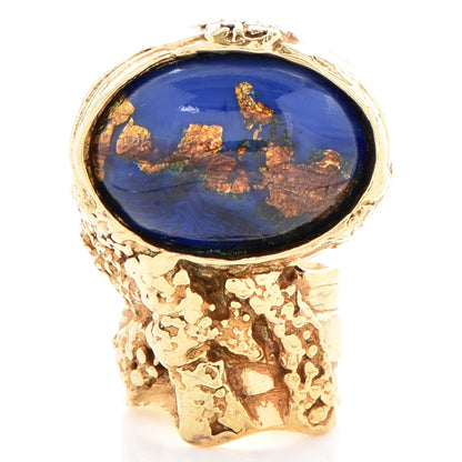 Saint Laurent Glass Cabochon Arty Ovale Ring 6 Blue Gold 1 of 5