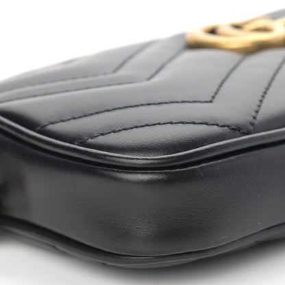 Gucci Calfskin Matelasse Mini GG Marmont Chain Crossbody Bag Black 8 of 9