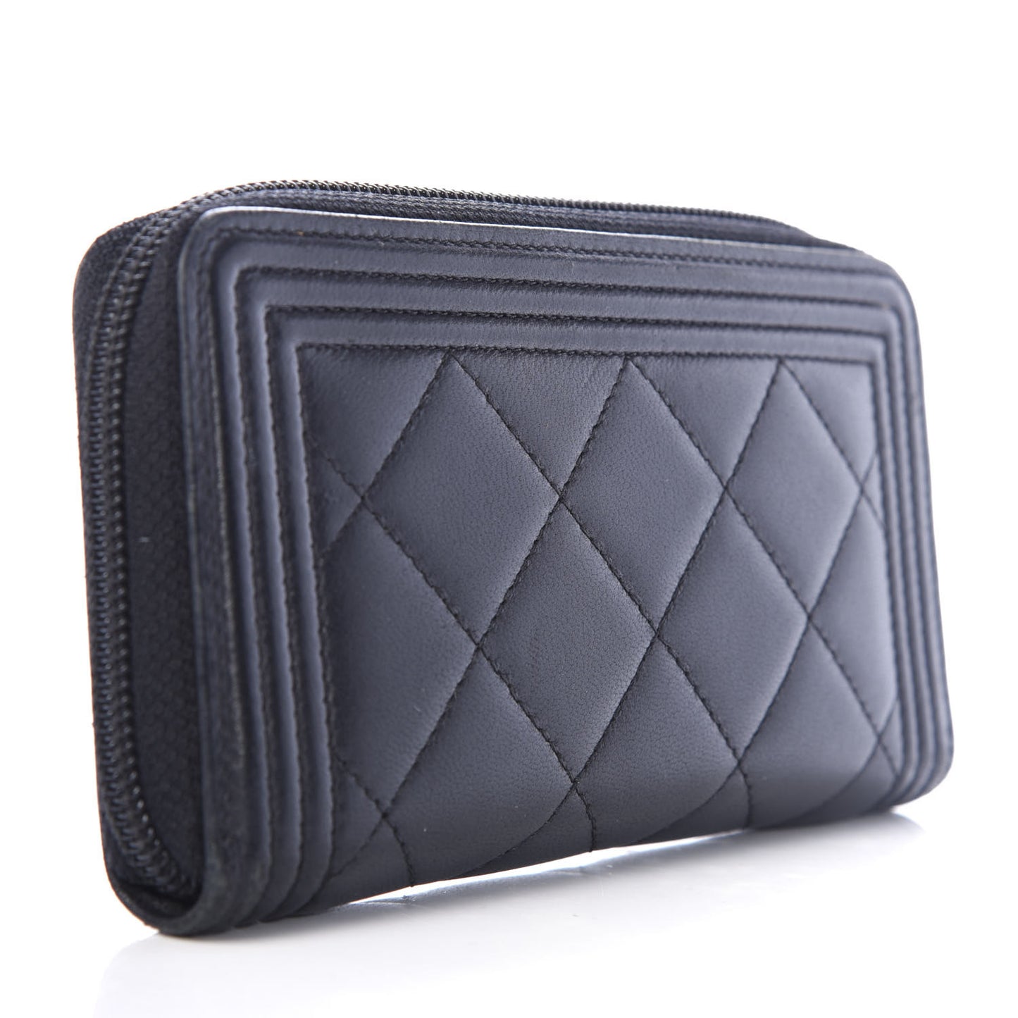 Lambskin Quilted Small Boy Zip Around Wallet Black