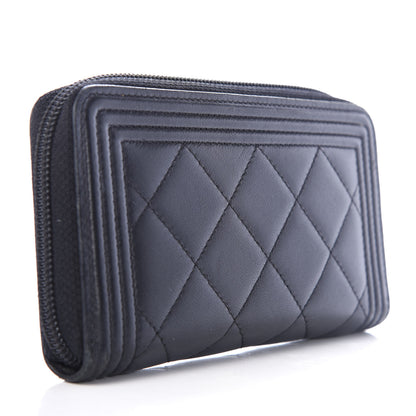 Chanel Lambskin Quilted Small Boy Zip Around Wallet Black 3 of 9