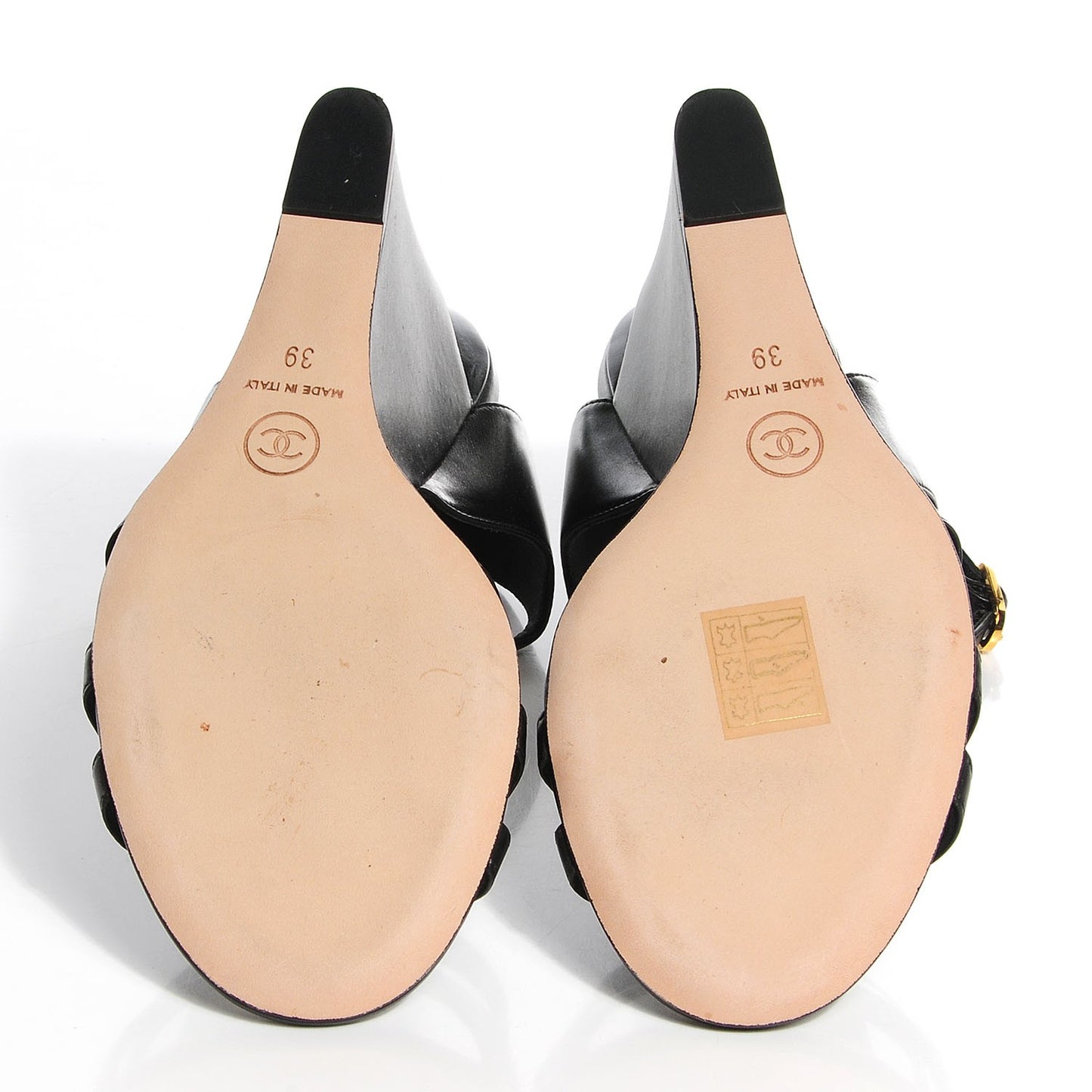 Calfskin Pearl Wedge Sandals 39 Black