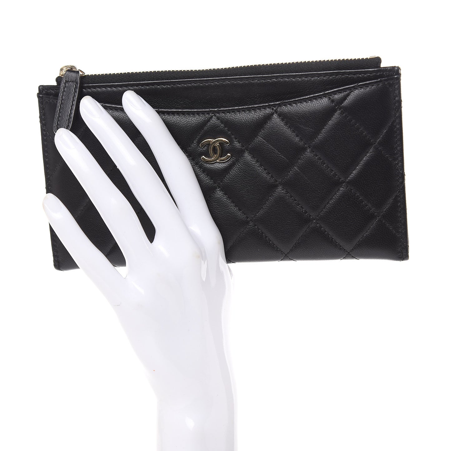 Lambskin Quilted Classic Zip Pouch Black