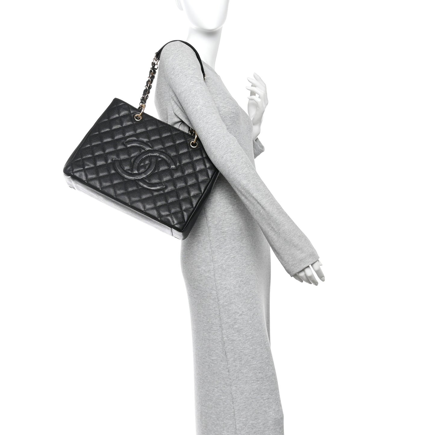 Caviar Quilted Grand Shopping Tote GST Black