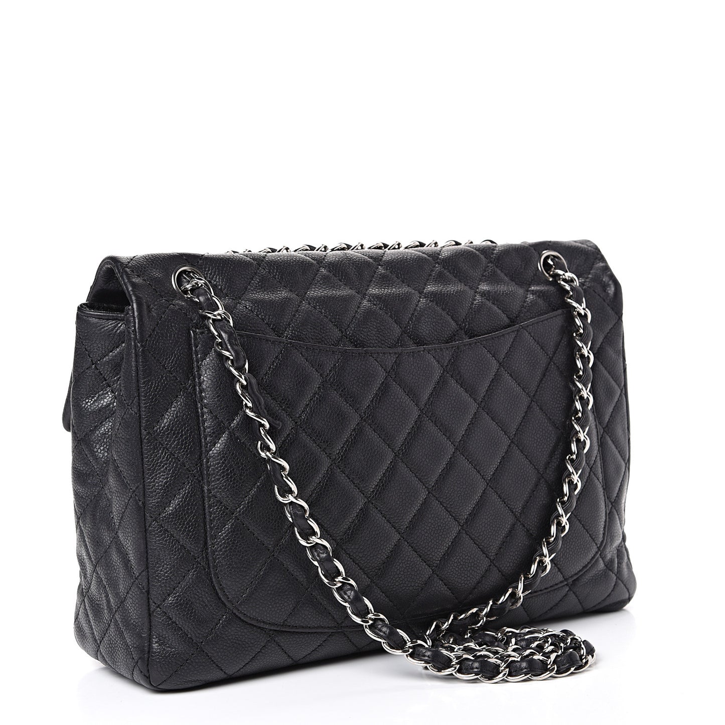 Washed Caviar Quilted Maxi Single Flap Black