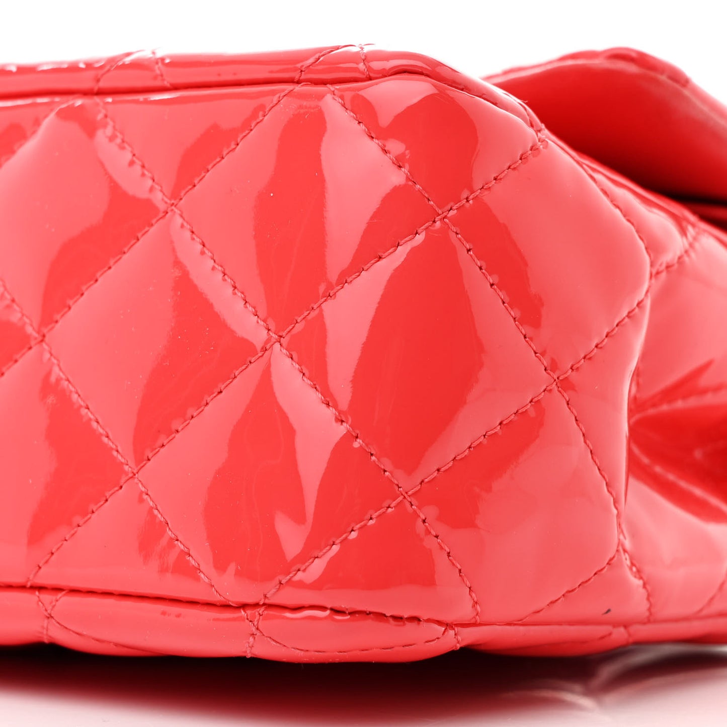 Patent Calfskin Quilted Medium Double Flap Red