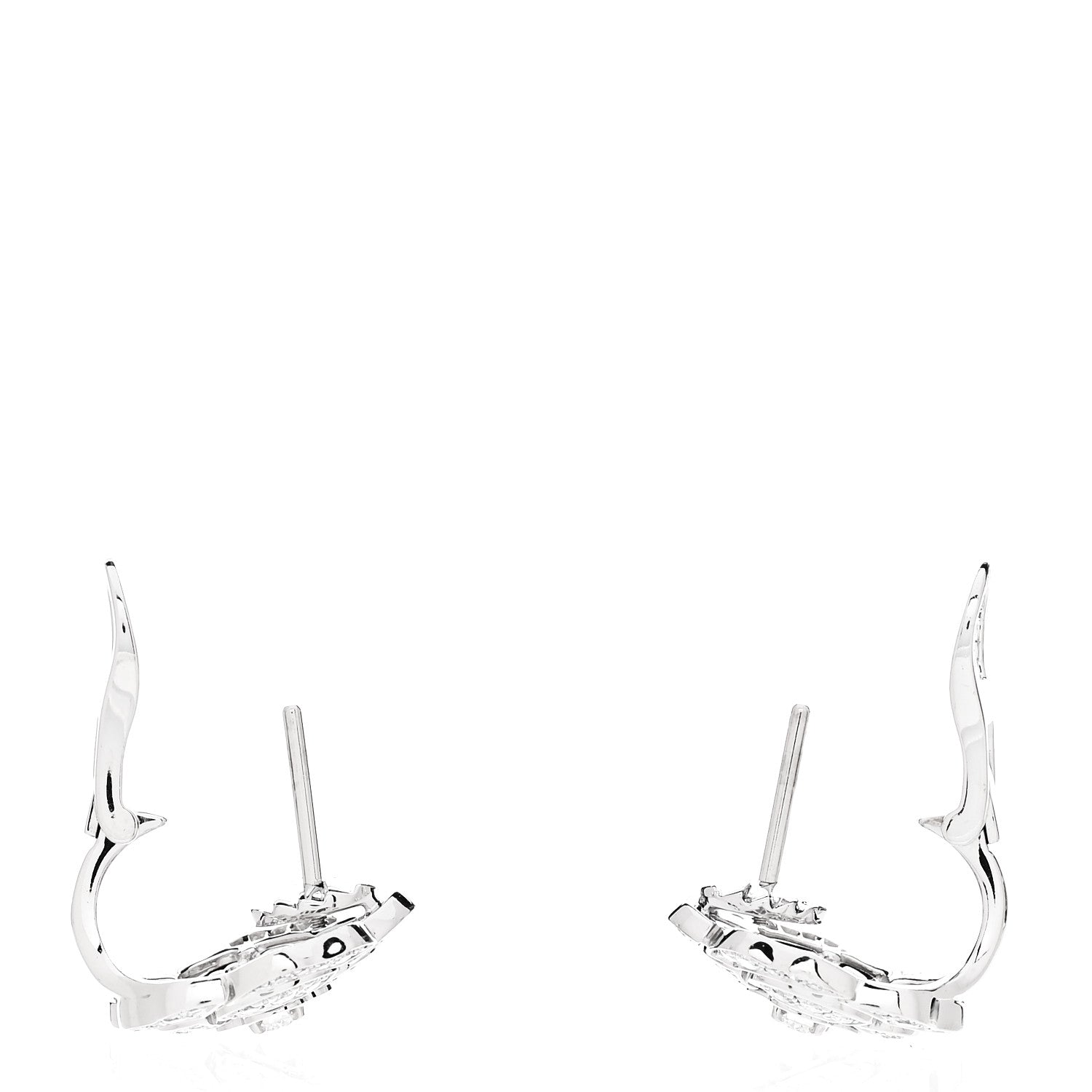 Chanel 18K White Gold Diamond Bouton de Camelia Earrings 3 of 5