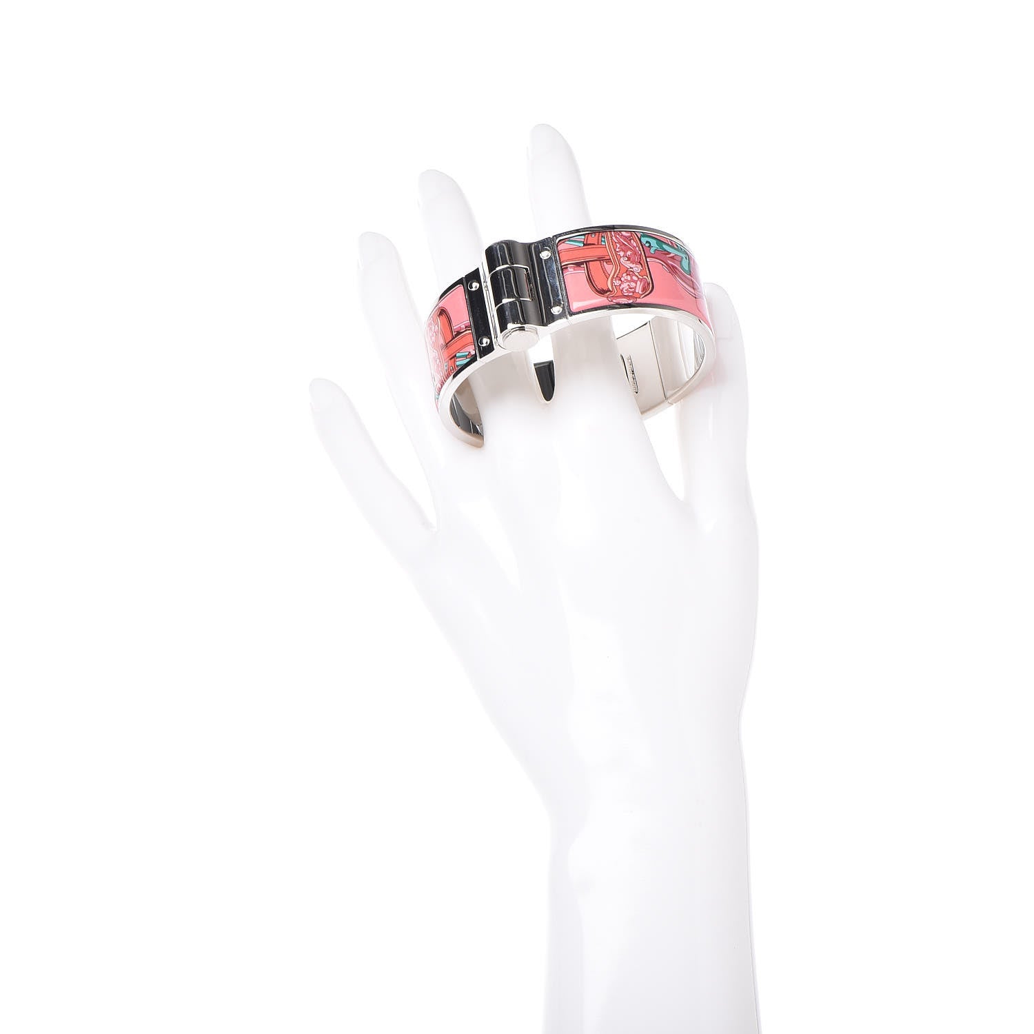 Hermes Enamel Printed Wide Charniere Brides2 Hinged Bracelet S Rose Couture 2 of 5