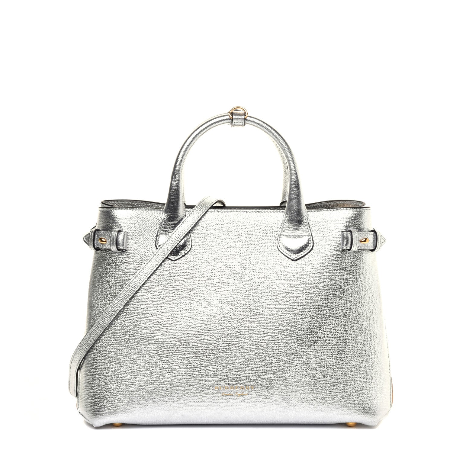 Burberry Metallic Grainy Calfskin House Check Medium Banner Tote Silver 1 of 11