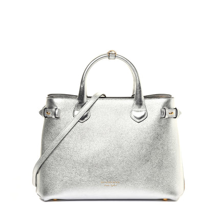 Burberry Metallic Grainy Calfskin House Check Medium Banner Tote Silver 1 of 11