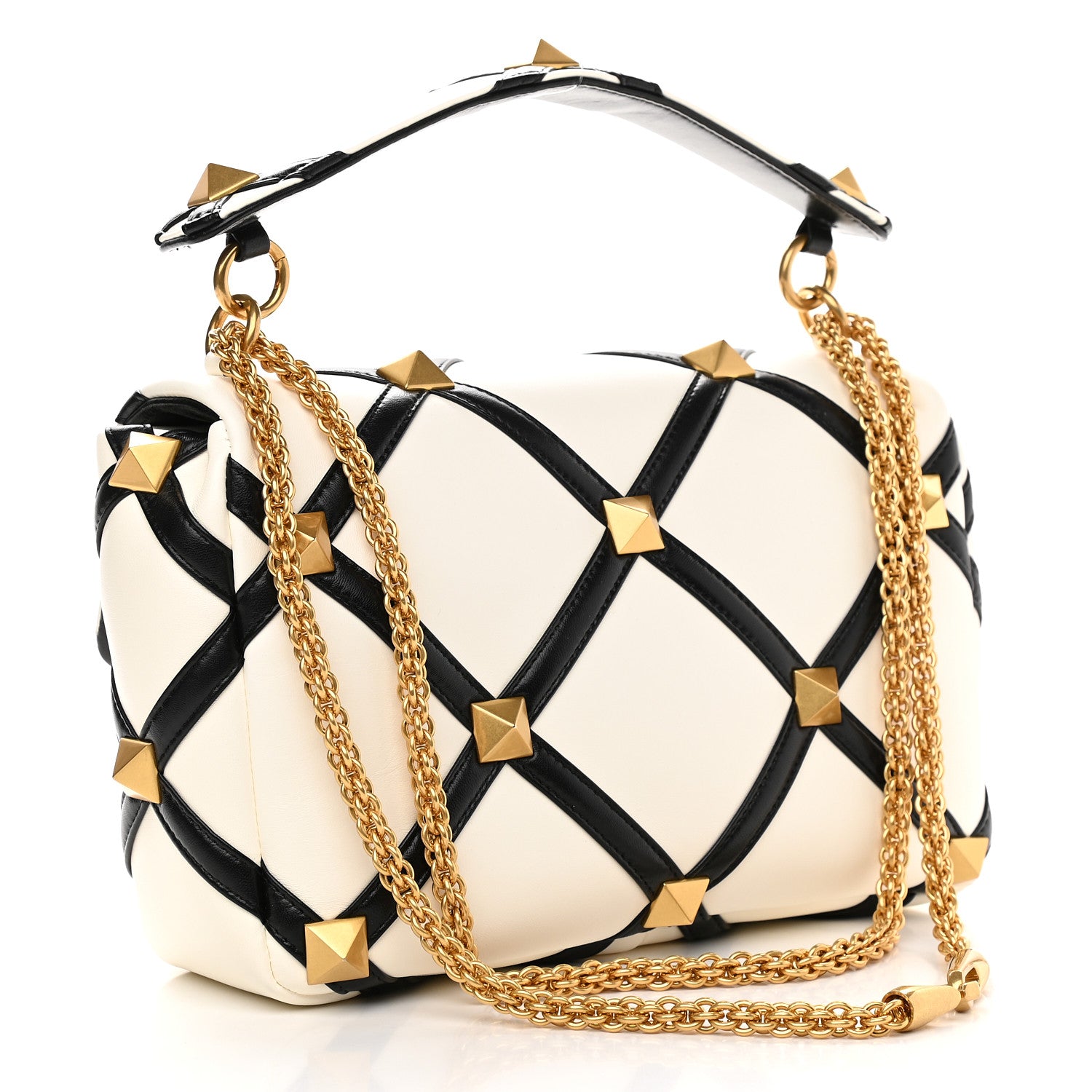 Valentino Garavani Nappa Large Roman Stud Shoulder Bag Ivory Black 3 of 12
