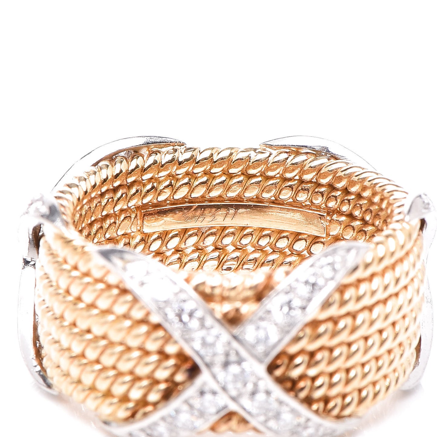18K Yellow White Gold Diamond Schlumberger Six Rope X Ring 56 7.5
