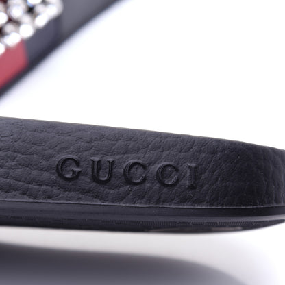 Gucci Calfskin Crystal Embellished Web Slide Sandals 38 Blue Red 7 of 12