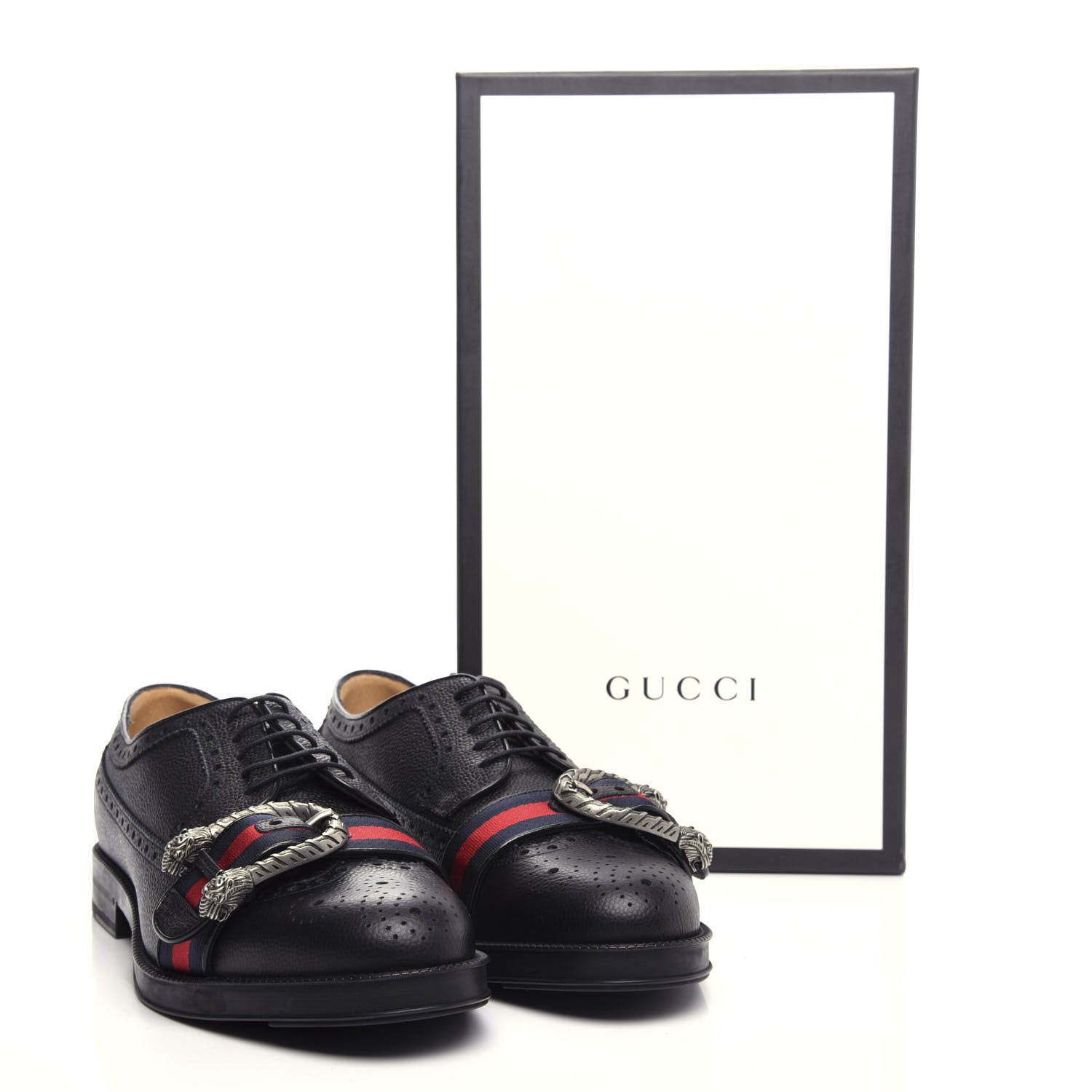 Gucci Calfskin Web Mens Queercore Brogue Derby Loafers 9 Black 11 of 11