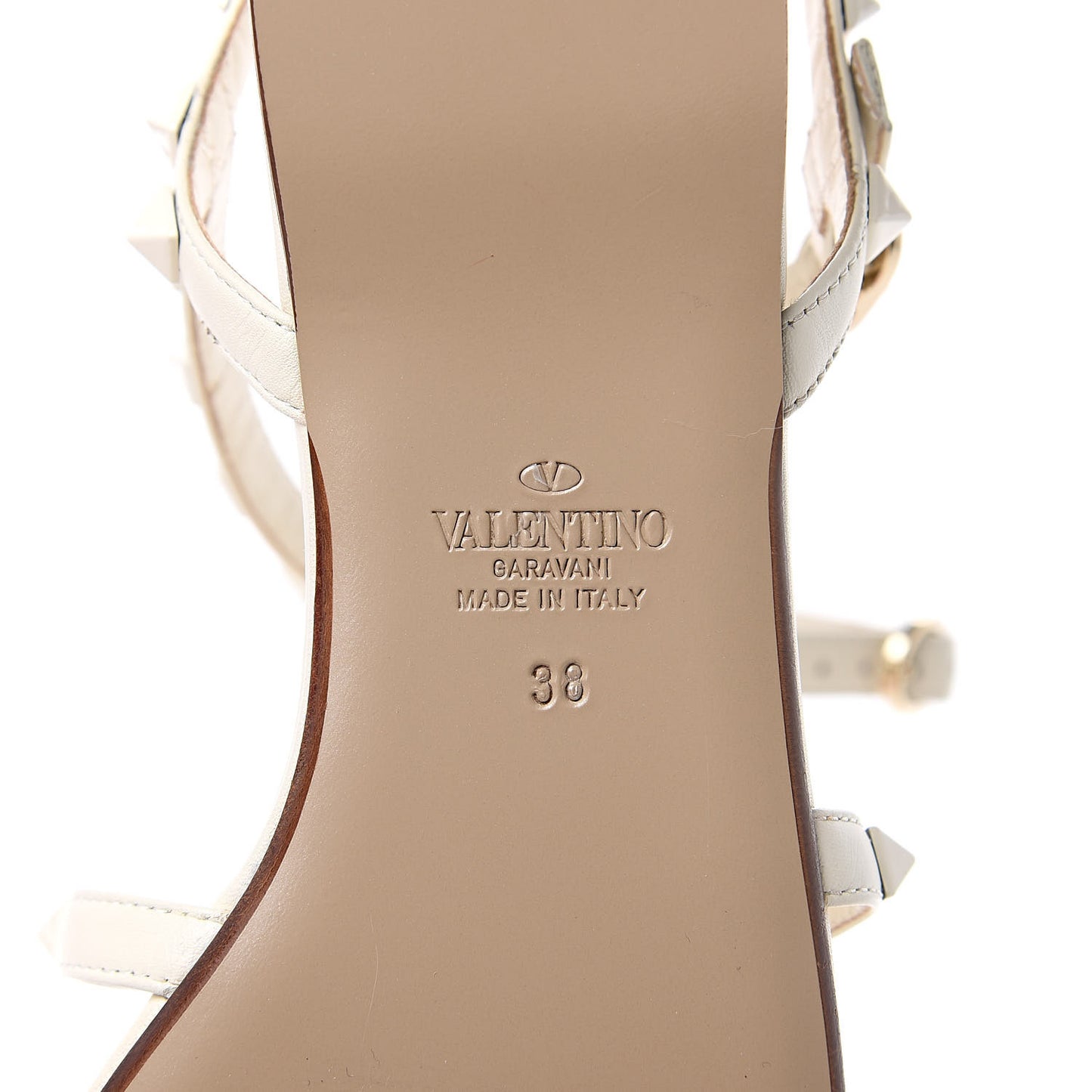 Calfskin Lacquered Monochrome Rockstud Gladiator Flat Sandals 38 Ivory