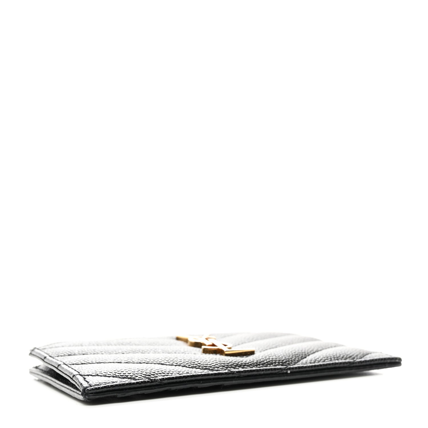 Saint Laurent Grain De Poudre Matelasse Chevron Monogram Fragments Zippered Card Case Black 4 of 7