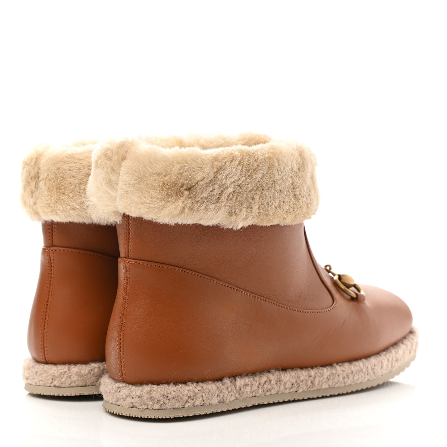 Calfskin Wool Womens Fria Horsebit Ankle Boots 36.5 New Caramel Butterscotch